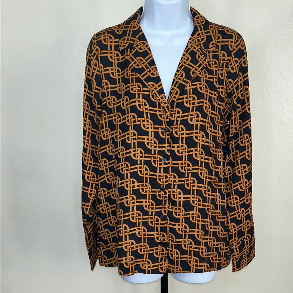 Forever 21 Black and Rust Chain-Print Button Down Shirt